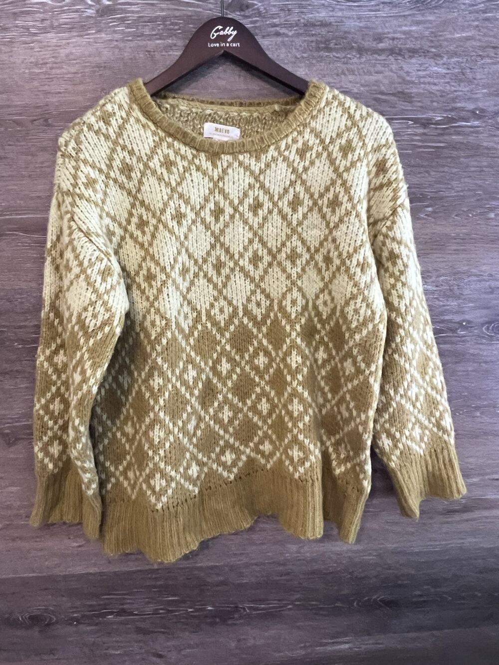 Maeve Sweater Women’s Medium Anthropologie Chunky Knit Diamond Preppy CUTE